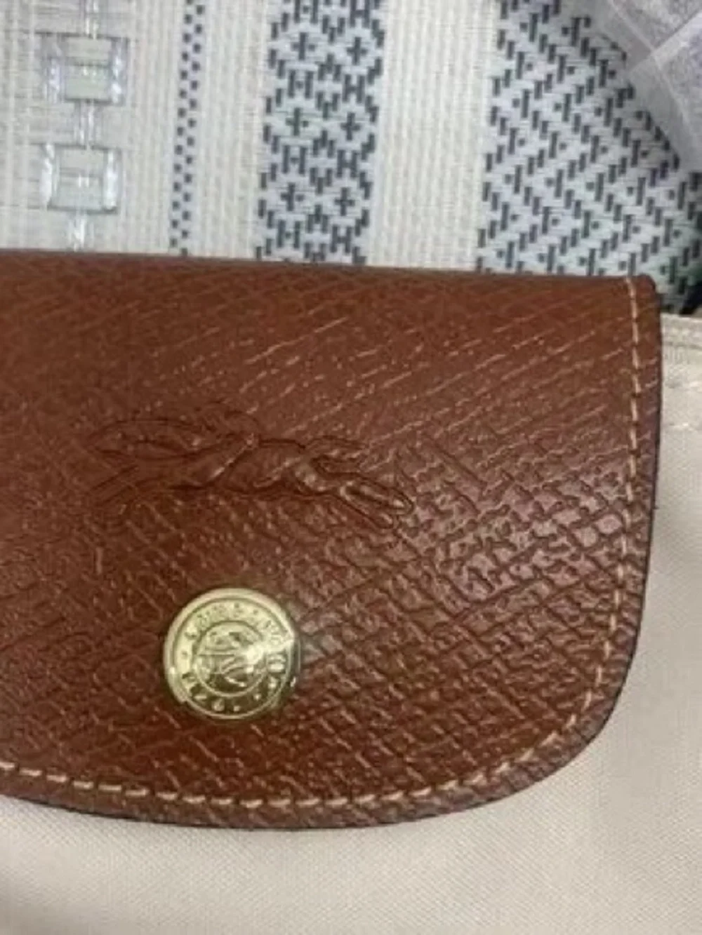 Longchamp Small Le Pliage Nylon Crossbody Bag in Cream with Brown Trim